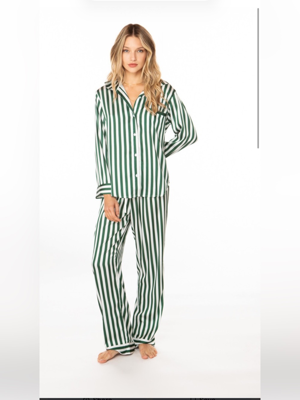 NWT Honeydew green and White Stripe Satin Pajama Set - Picture 2 of 6